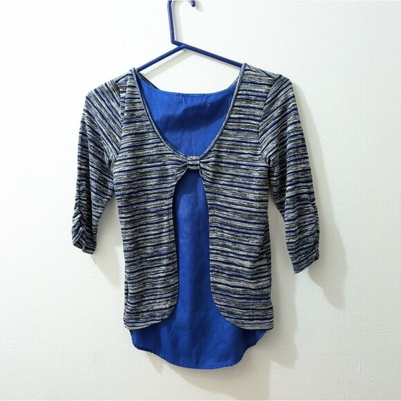 Speechless Blue Heart Sequin Sleeve Top, Girls Large - Picture 7 of 8